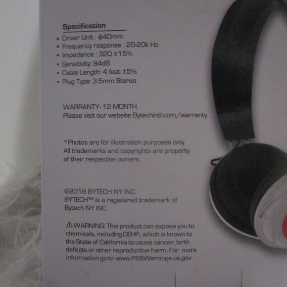 NIB Bytech Stereo Headphones DJ Style Headset (White/Red) - Picture 5 of 5